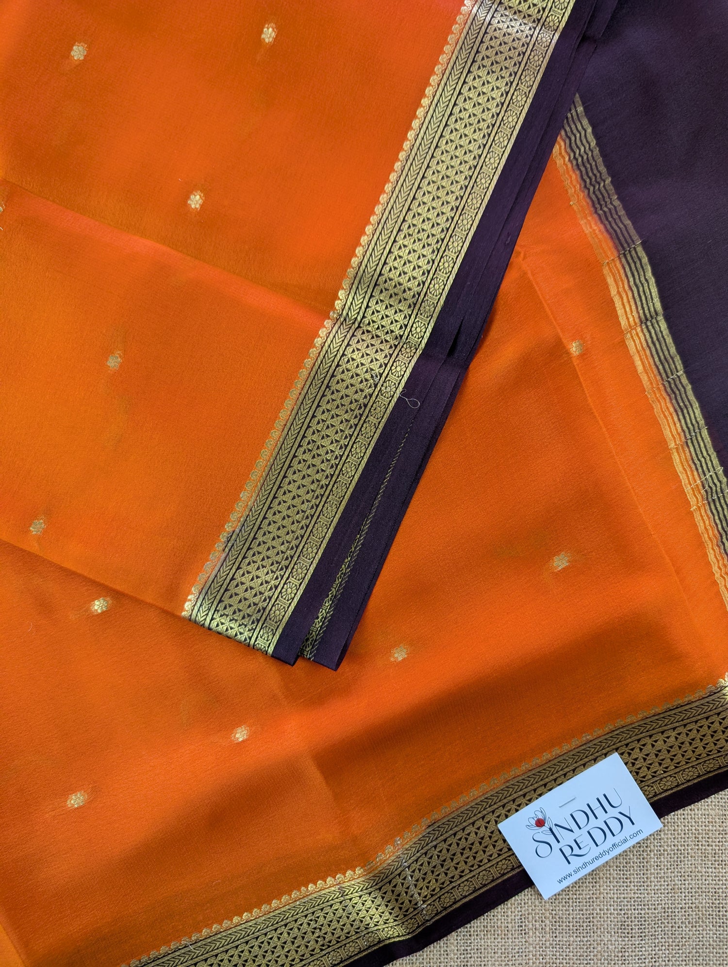 Pure Mysore Silk Crepe - Burnt Orange with Brown