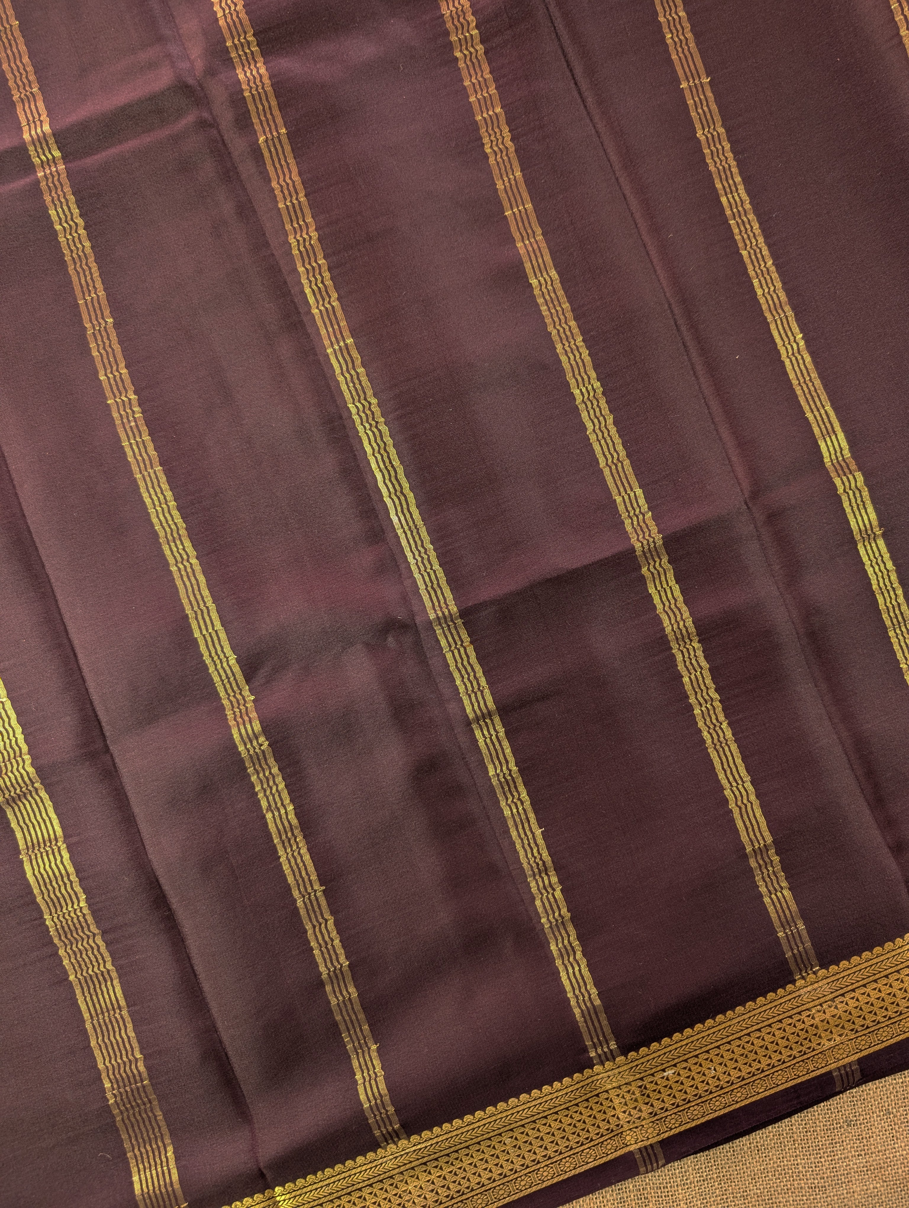 Pure Mysore Silk Crepe - Burnt Orange with Brown