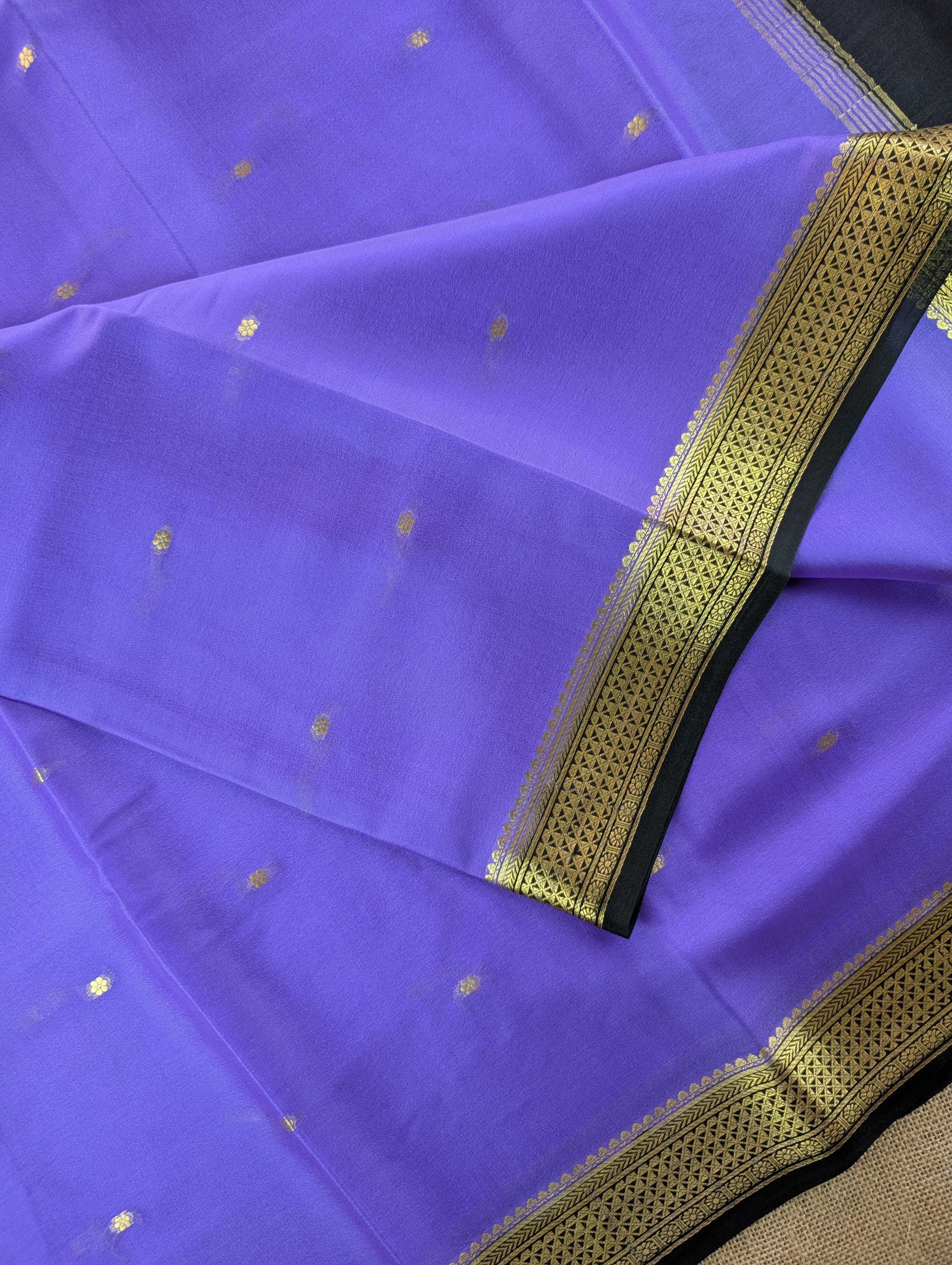 Pure Mysore Silk Crepe - Dark Lavender with Black