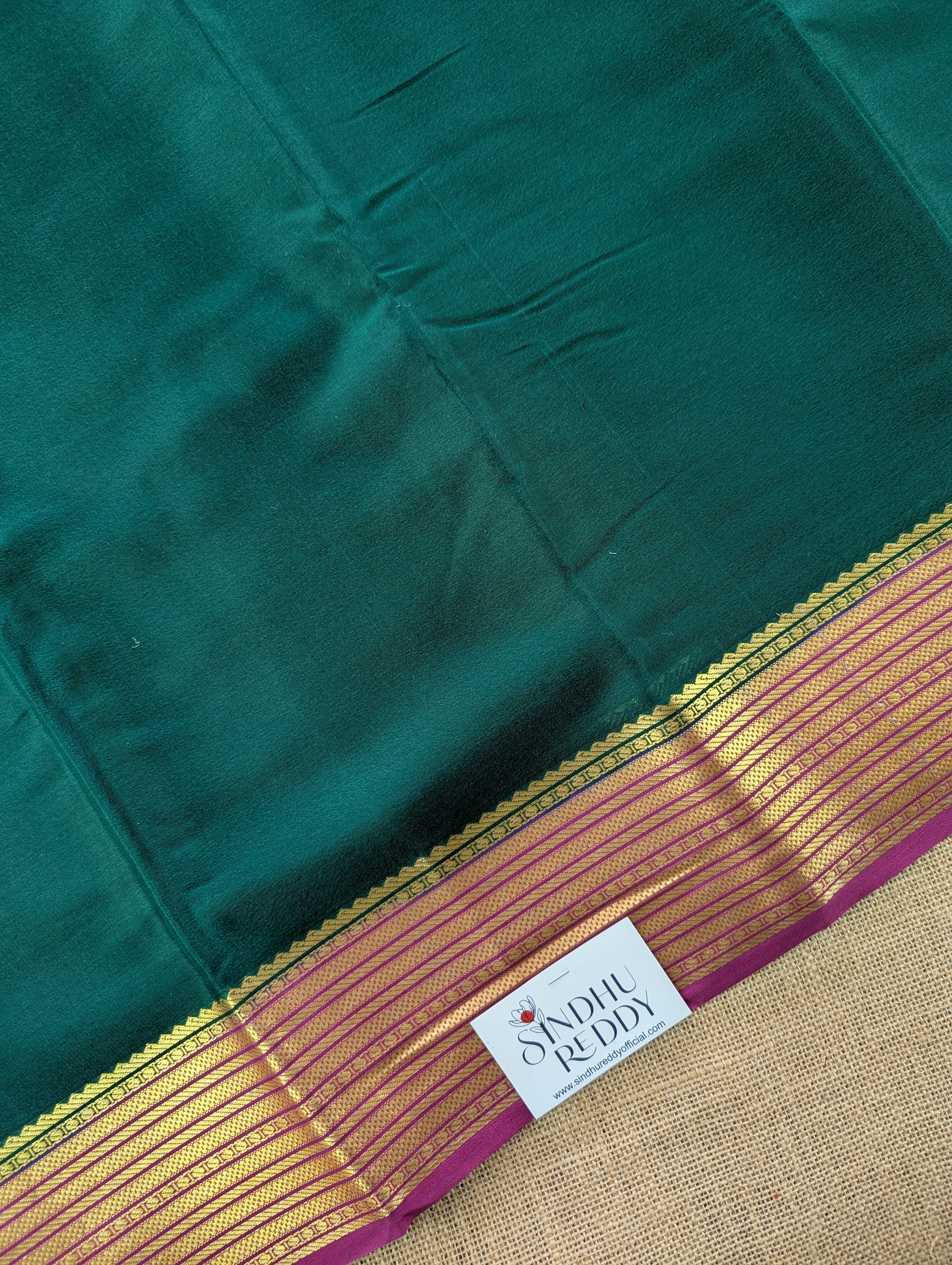 Pure Mysore Silk Crepe - Bottle Green with Purplish Pink