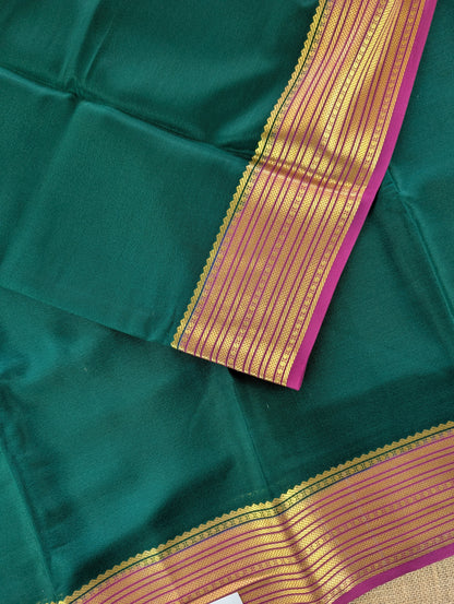 Pure Mysore Silk Crepe - Bottle Green with Purplish Pink