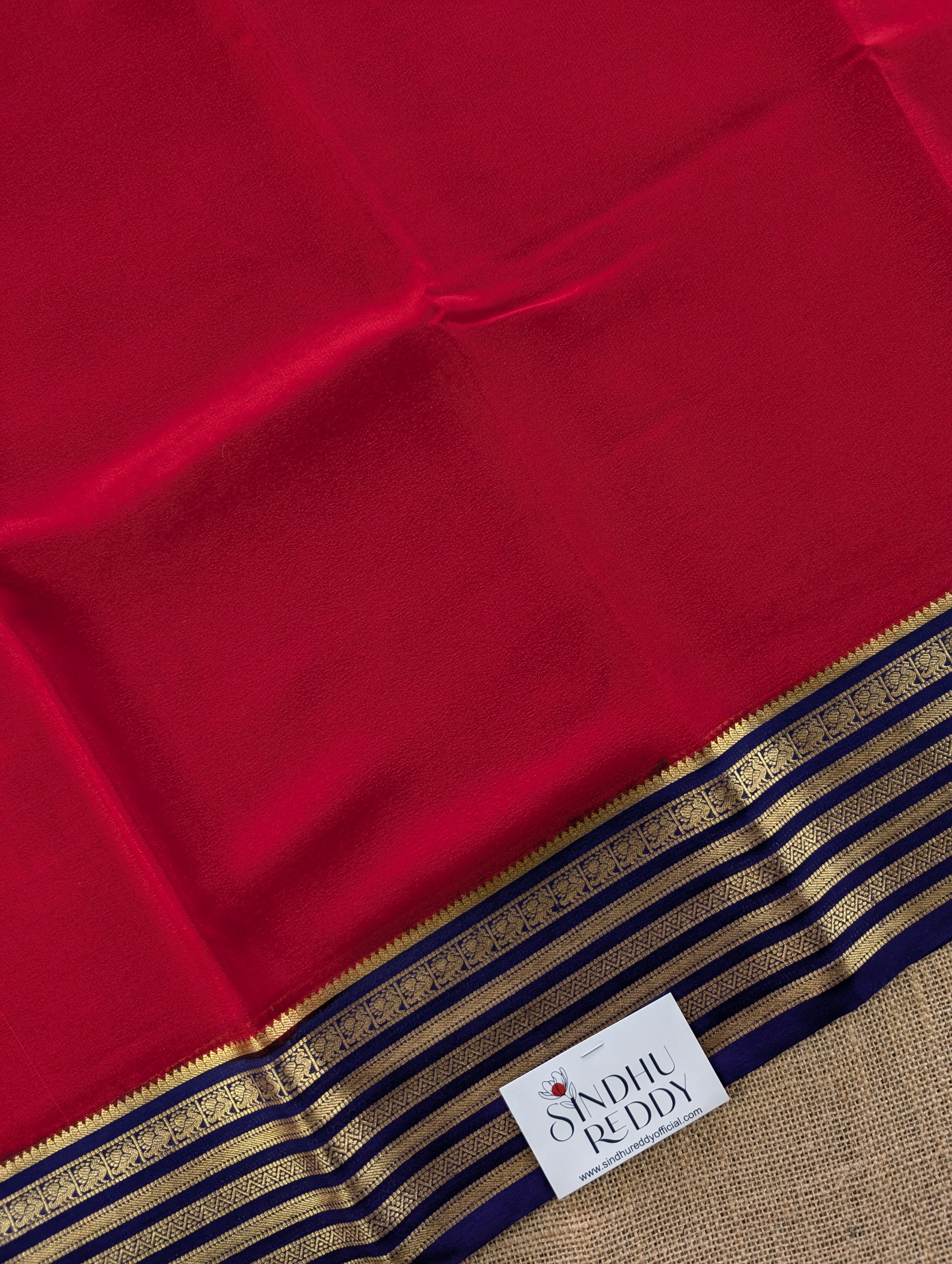 Pure Mysore Silk Crepe - Red wtih Blue