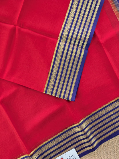 Pure Mysore Silk Crepe - Red wtih Blue