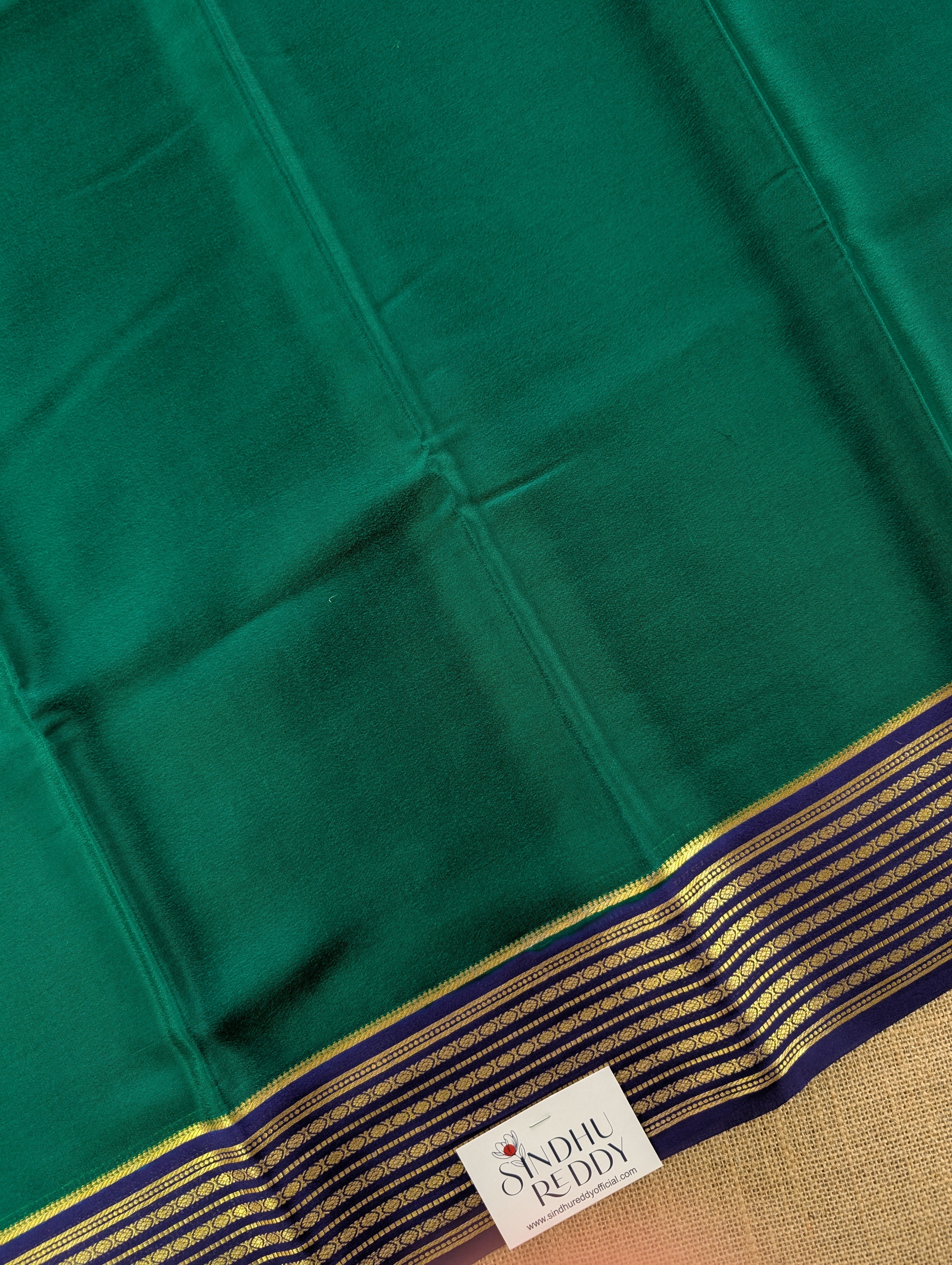 Pure Mysore Silk Crepe - Green with Blue