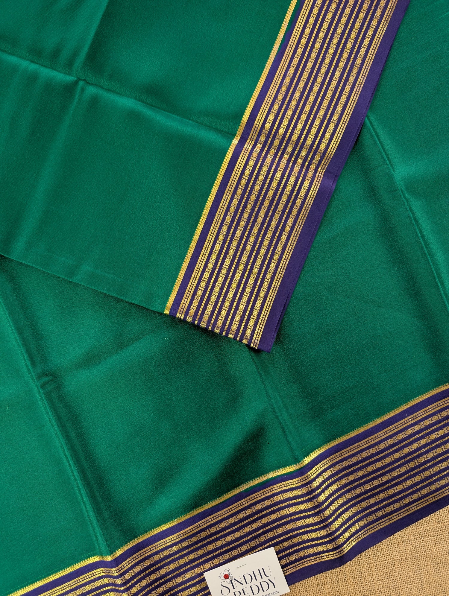 Pure Mysore Silk Crepe - Green with Blue