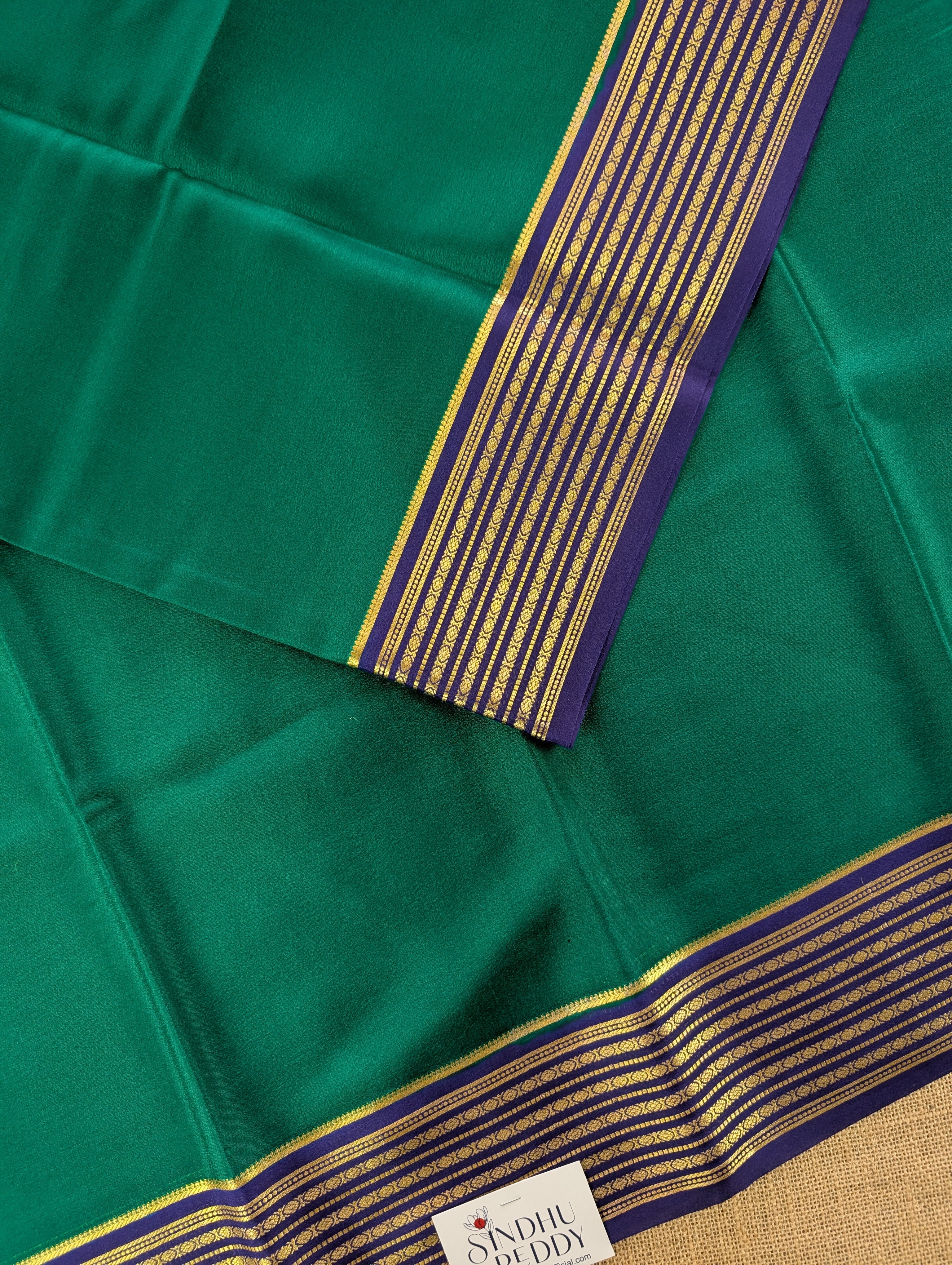 Pure Mysore Silk Crepe - Green with Blue