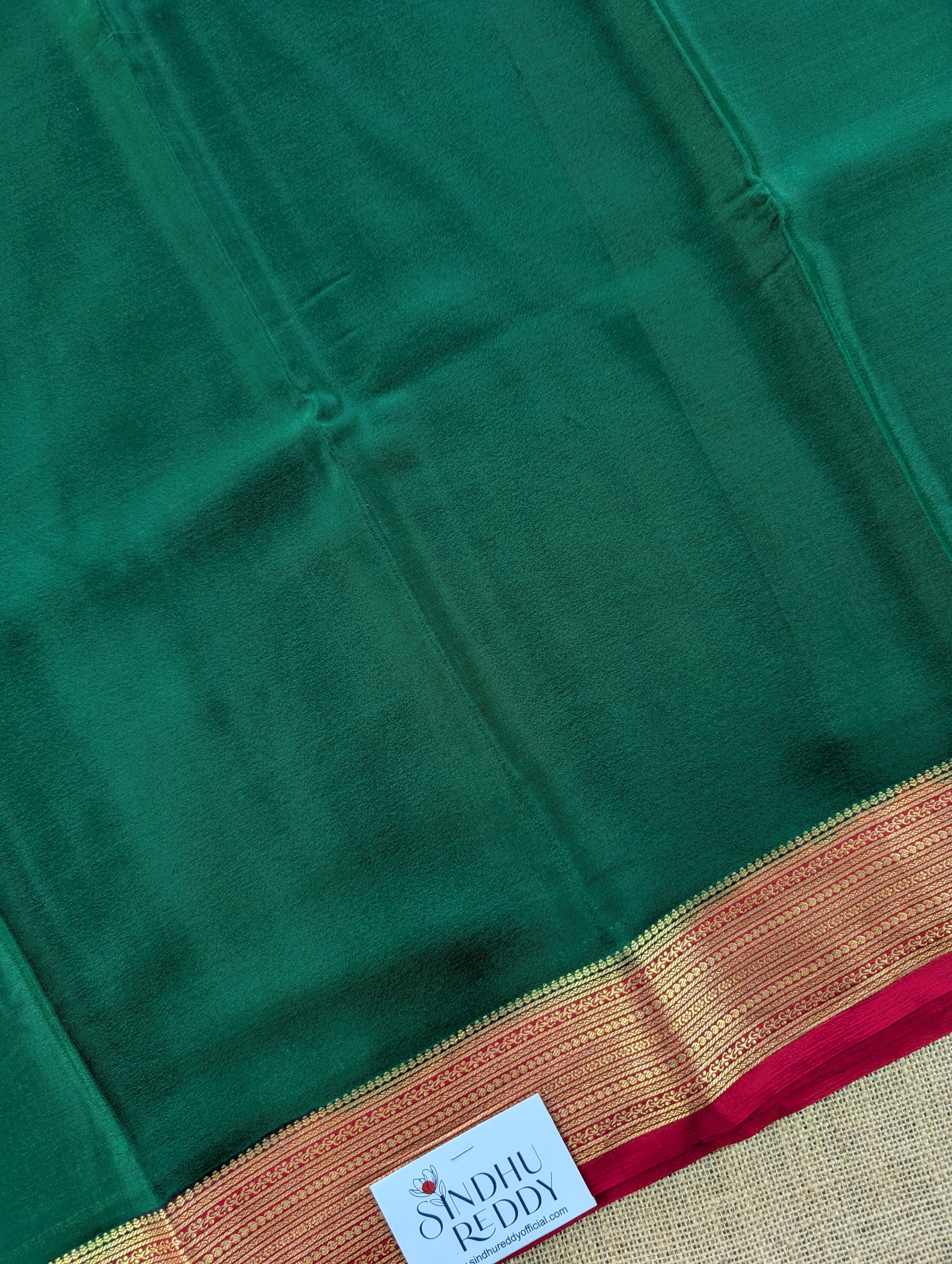 Pure Mysore Silk Crepe - Green with Red