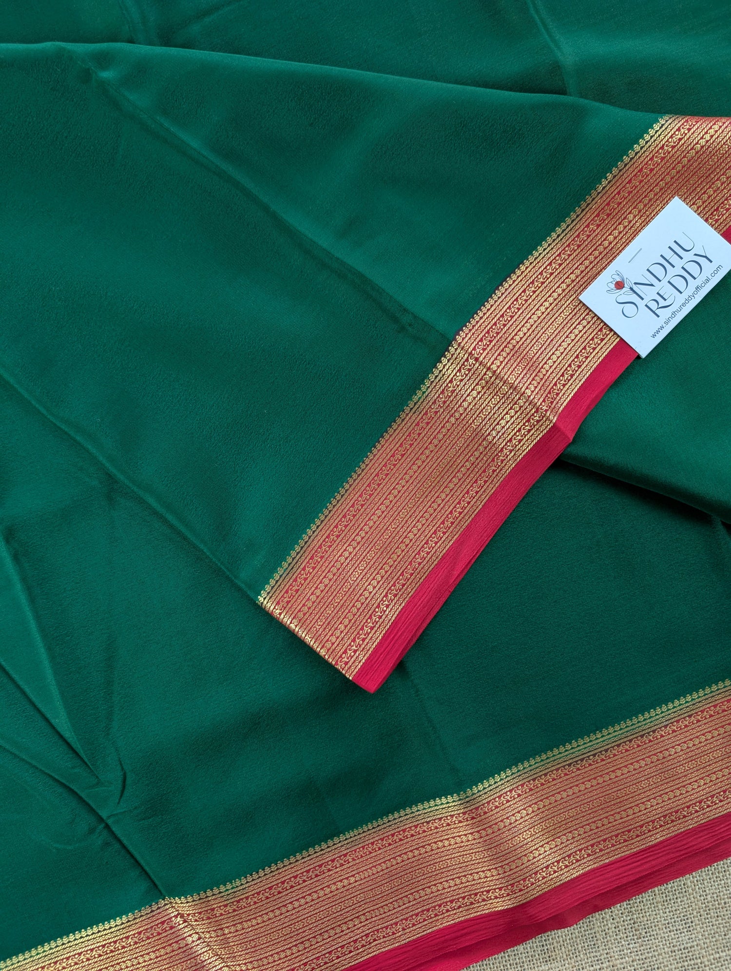 Pure Mysore Silk Crepe - Green with Red