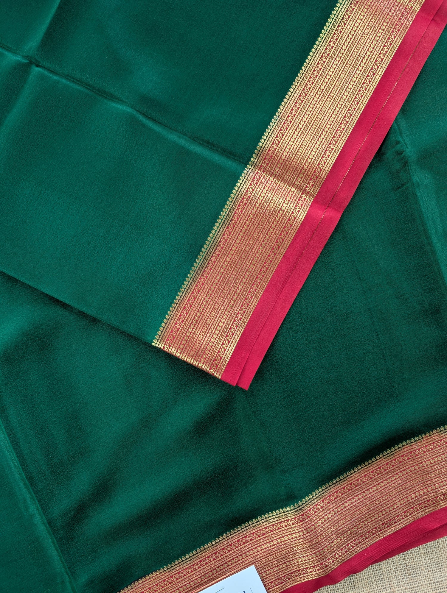 Pure Mysore Silk Crepe - Green with Red