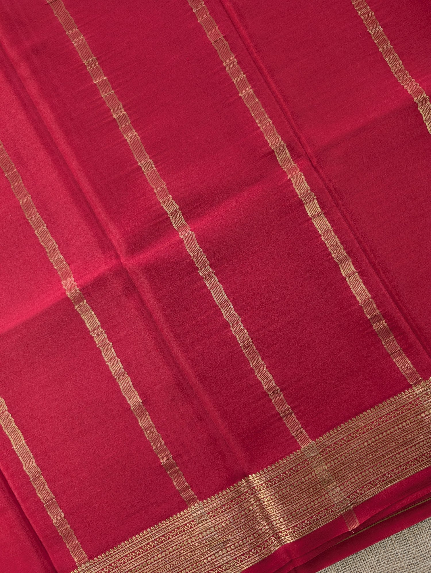 Pure Mysore Silk Crepe - Green with Red