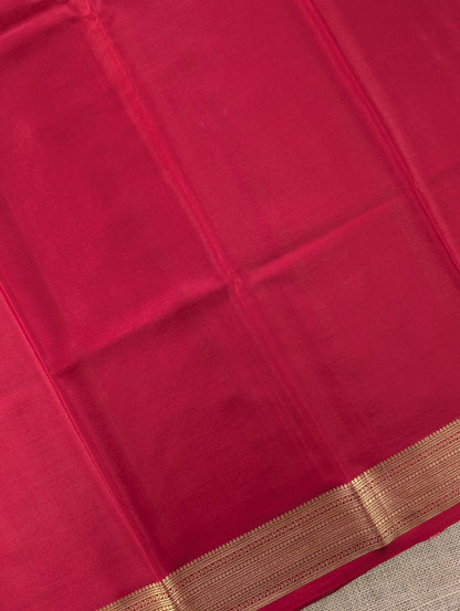 Pure Mysore Silk Crepe - Green with Red