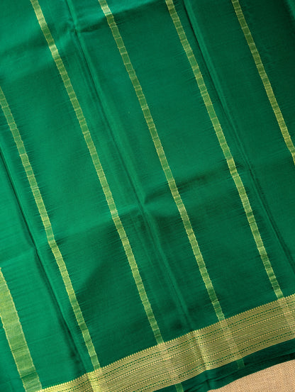 Pure Mysore Silk Crepe - Lemon Yellow with Bottle Green