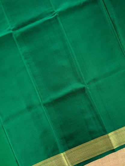 Pure Mysore Silk Crepe - Lemon Yellow with Bottle Green