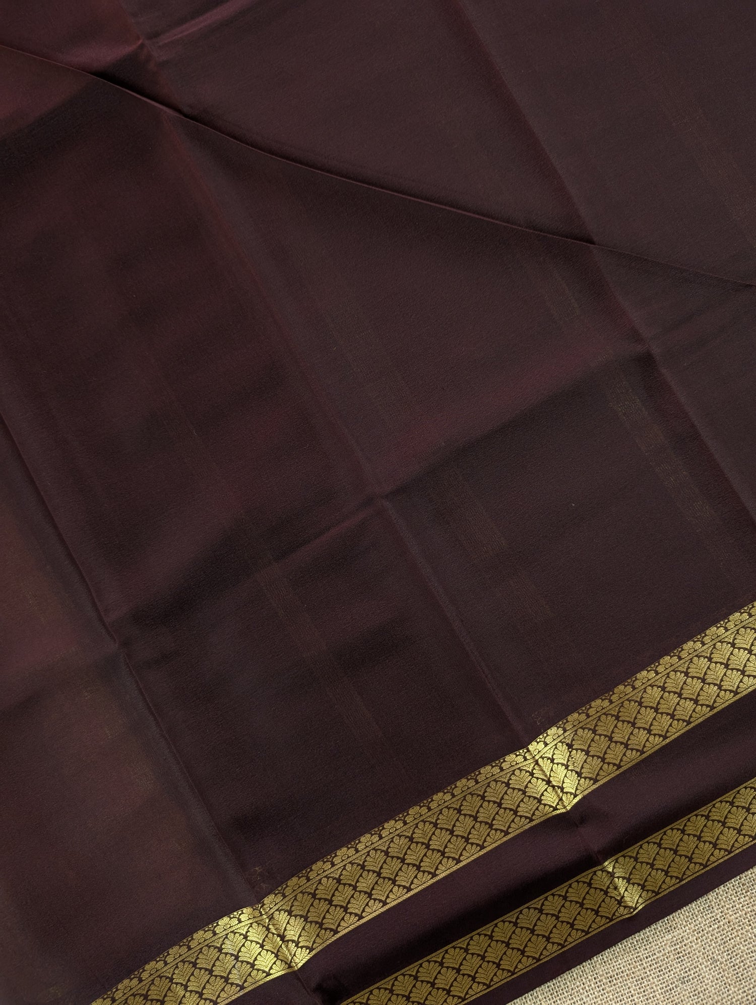 Pure Mysore Silk Crepe - Peach with Coffee Brown