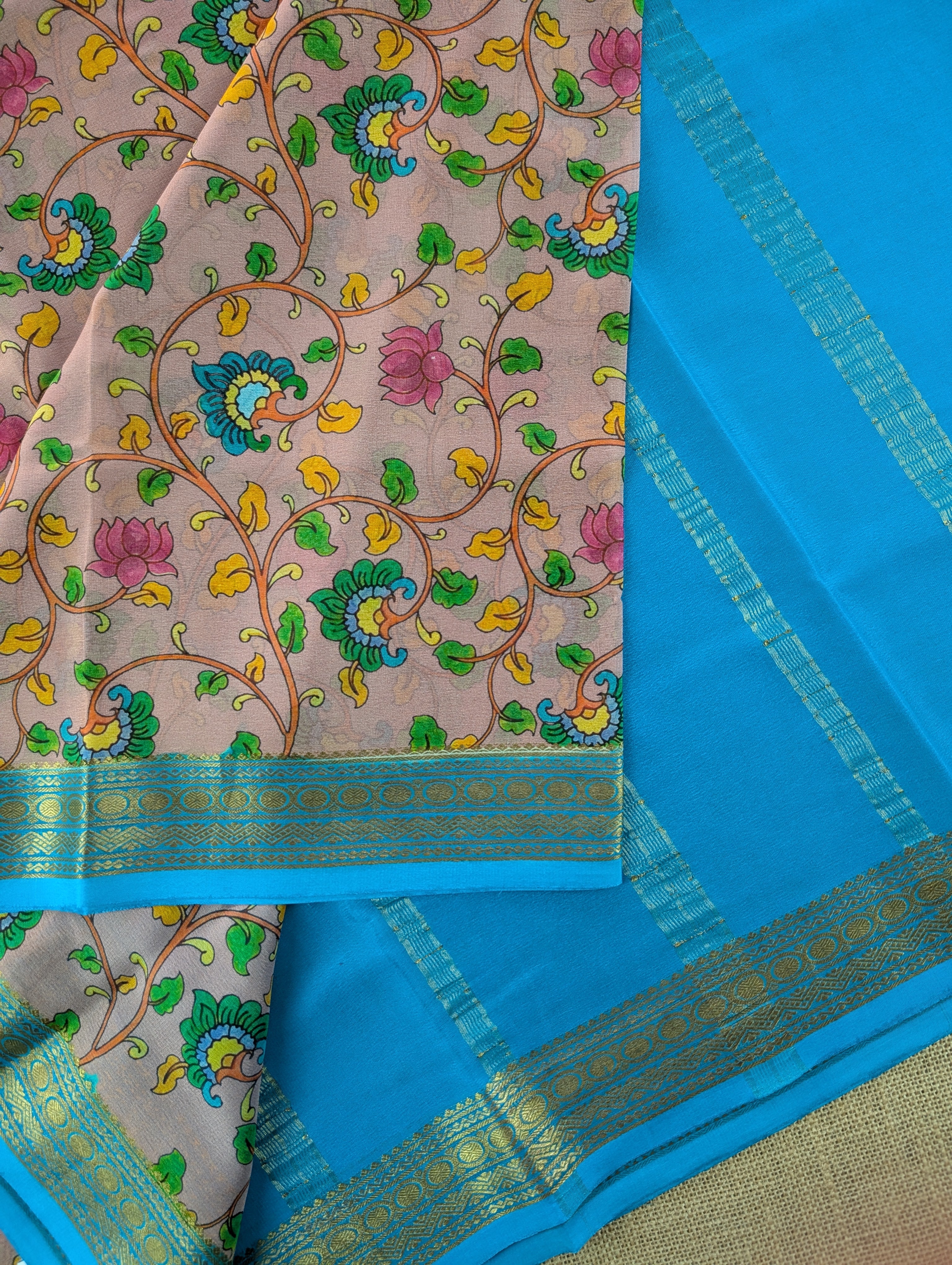 Pure Mysore Silk Crepe - Dusty Grey with Floral Print