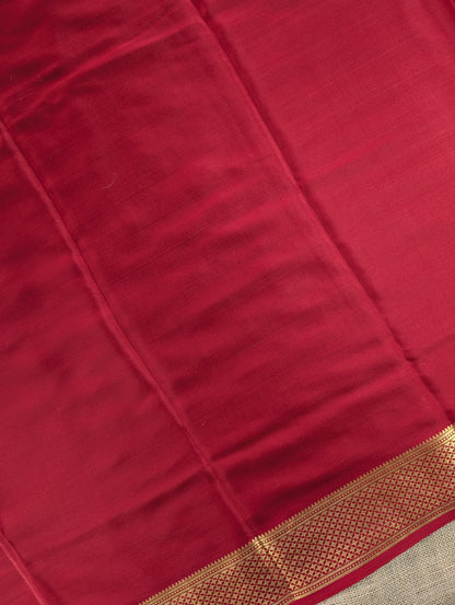 Pure Mysore Silk Crepe - Pink with Red &amp; Black 3D Pattern