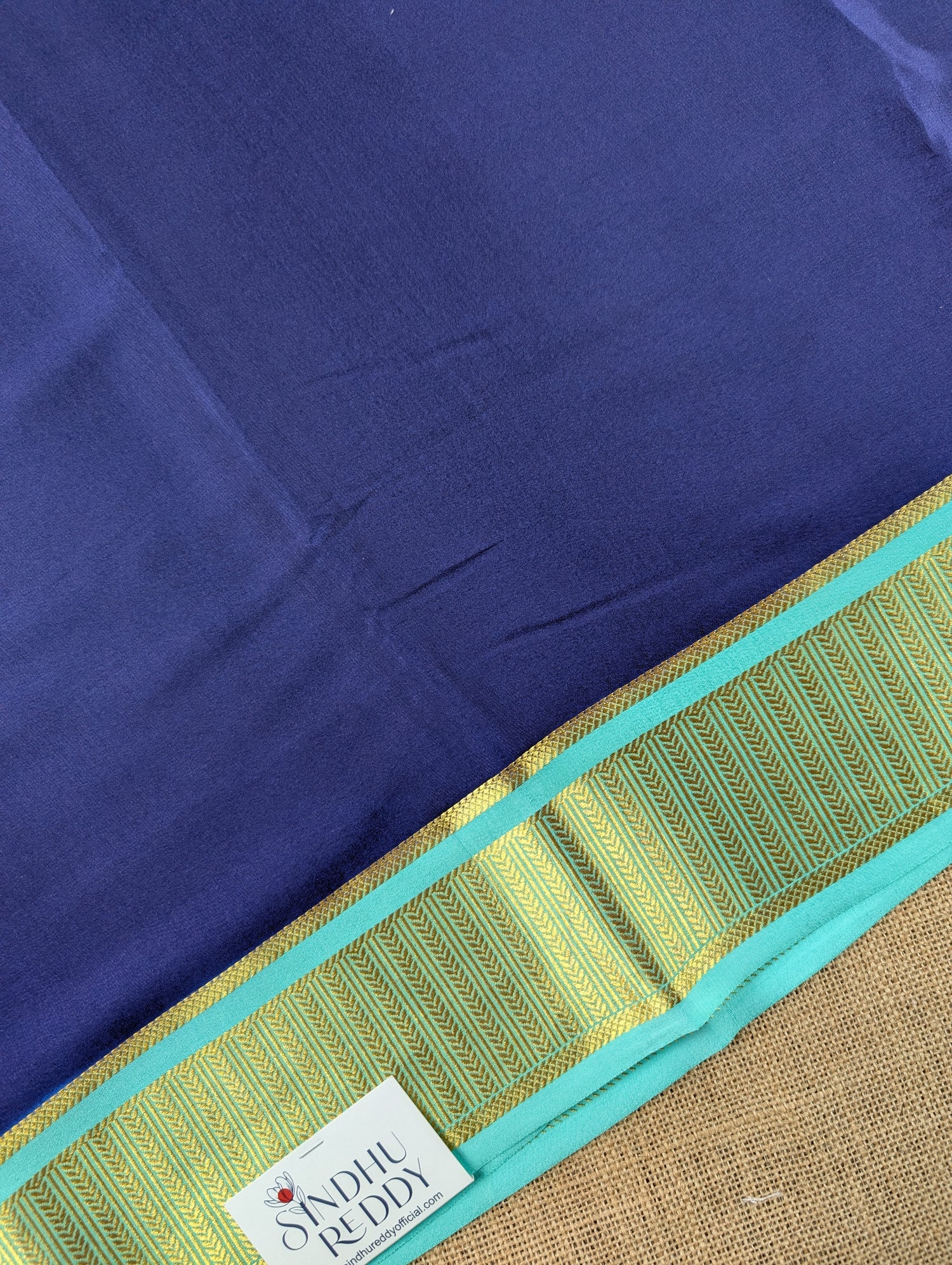 Pure Mysore Silk Crepe - Dark Blue with Turquoise Blue