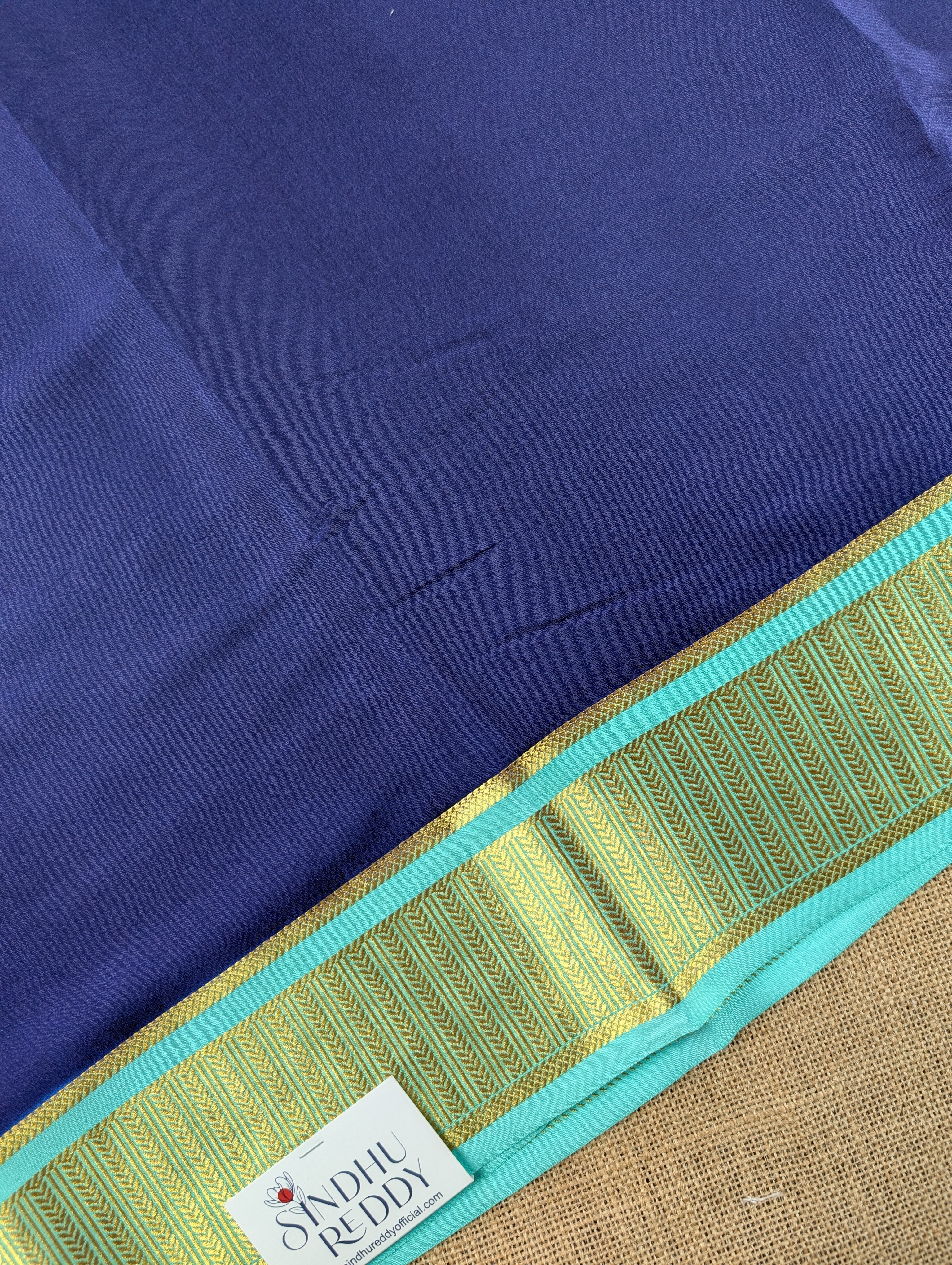 Pure Mysore Silk Crepe - Dark Blue with Turquoise Blue