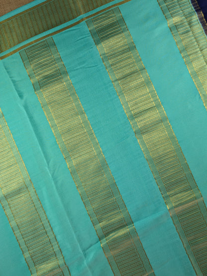 Pure Mysore Silk Crepe - Dark Blue with Turquoise Blue