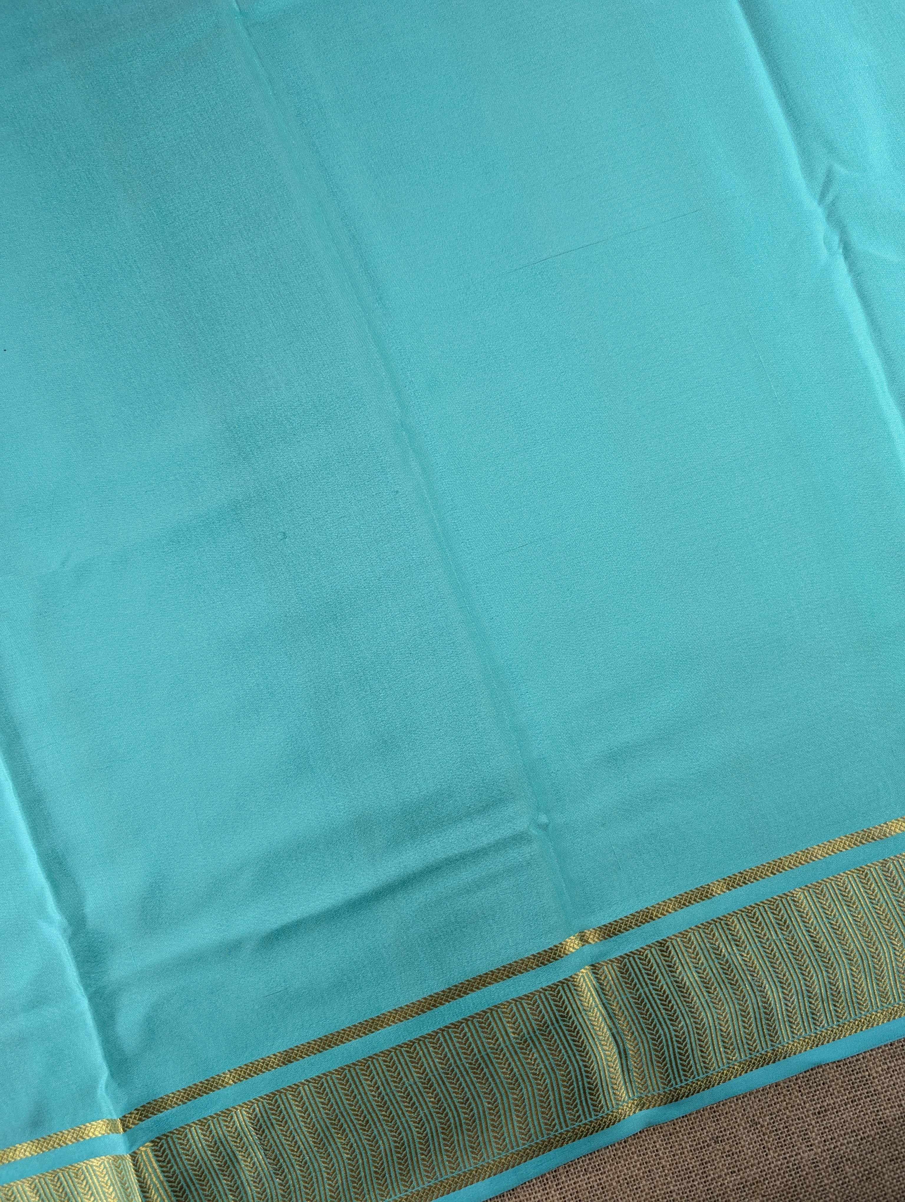 Pure Mysore Silk Crepe - Dark Blue with Turquoise Blue