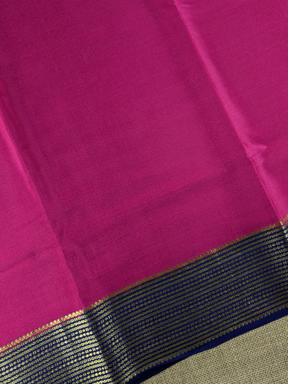 Pure Mysore Silk Crepe - Rani Pink with Blue