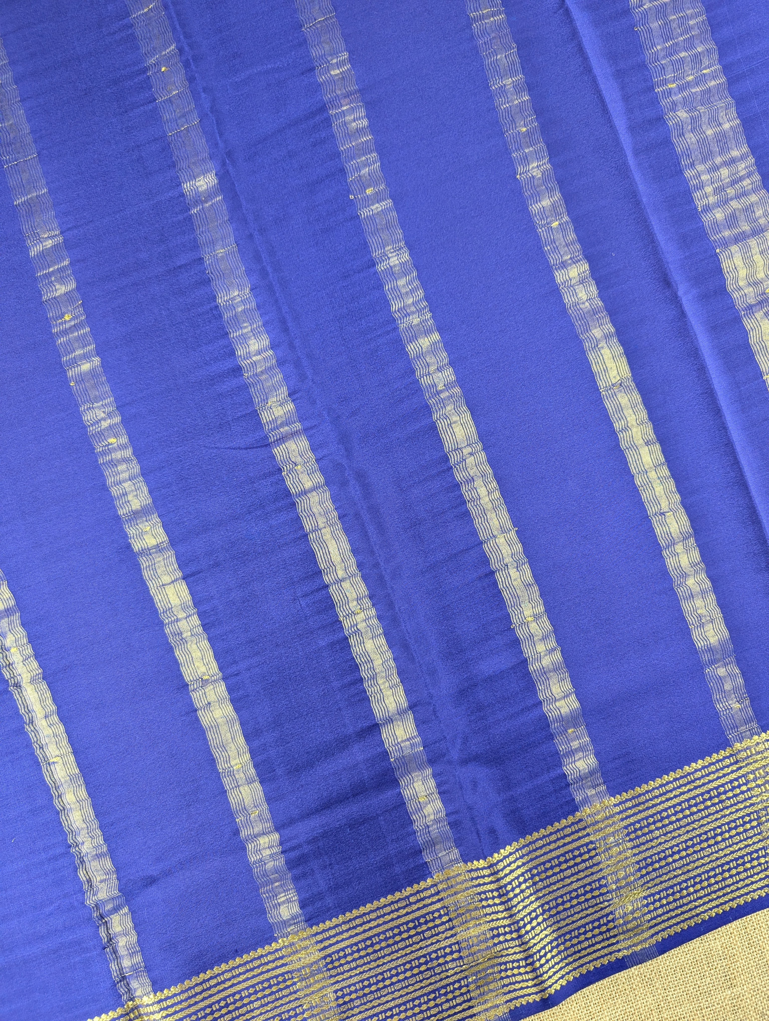 Pure Mysore Silk Crepe - Rani Pink with Blue