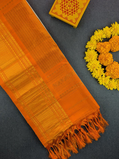 Pure Handloom Gadwal - Pastel Blue with Orange Border