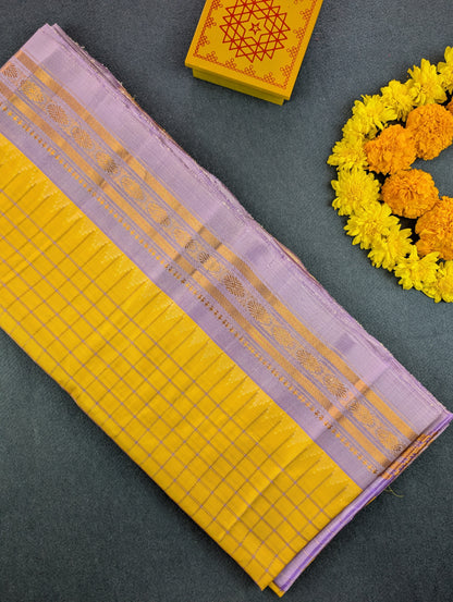 Pure Handloom Gadwal - Mustard with Lavender