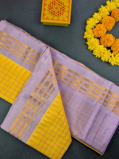 Pure Handloom Gadwal - Mustard with Lavender