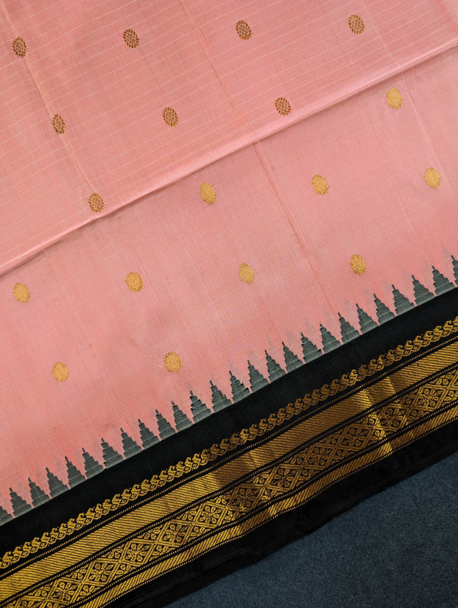 Pure Handloom Gadwal - Soft Pastel Pink with Black