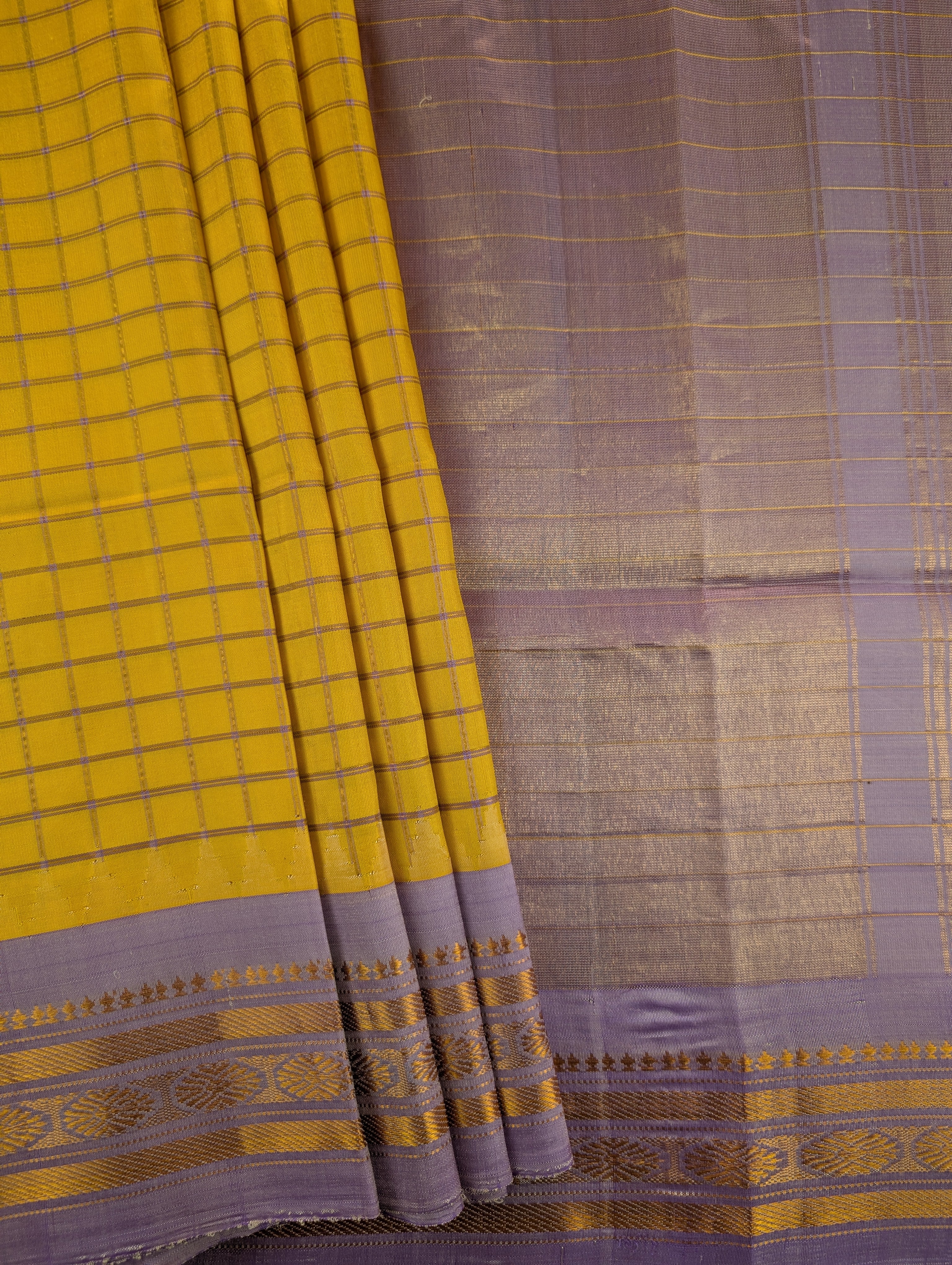 Pure Handloom Gadwal - Mustard with Lavender