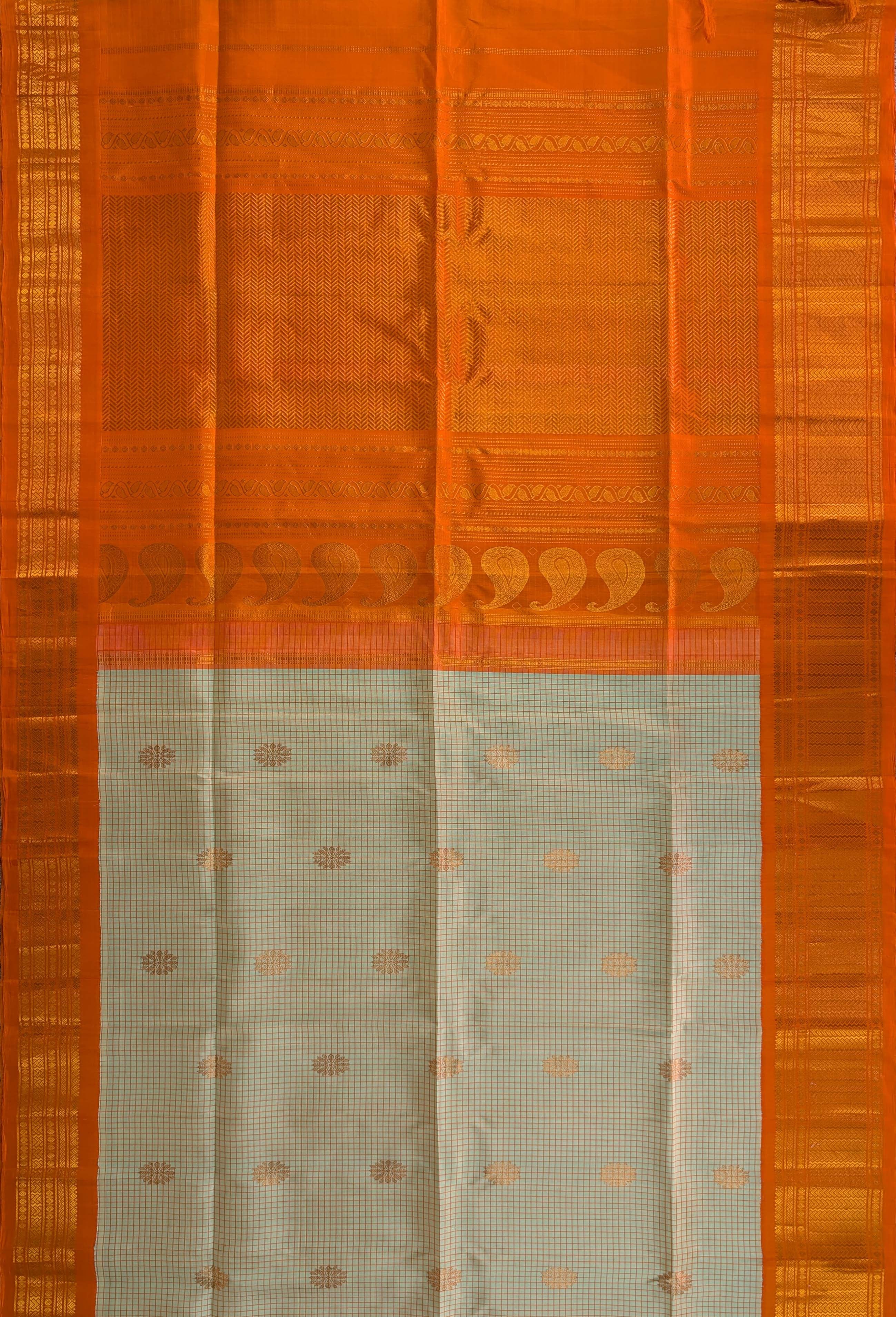 Pure Handloom Gadwal - Pastel Blue with Orange Border