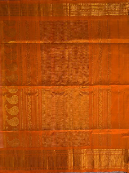 Pure Handloom Gadwal - Pastel Blue with Orange Border