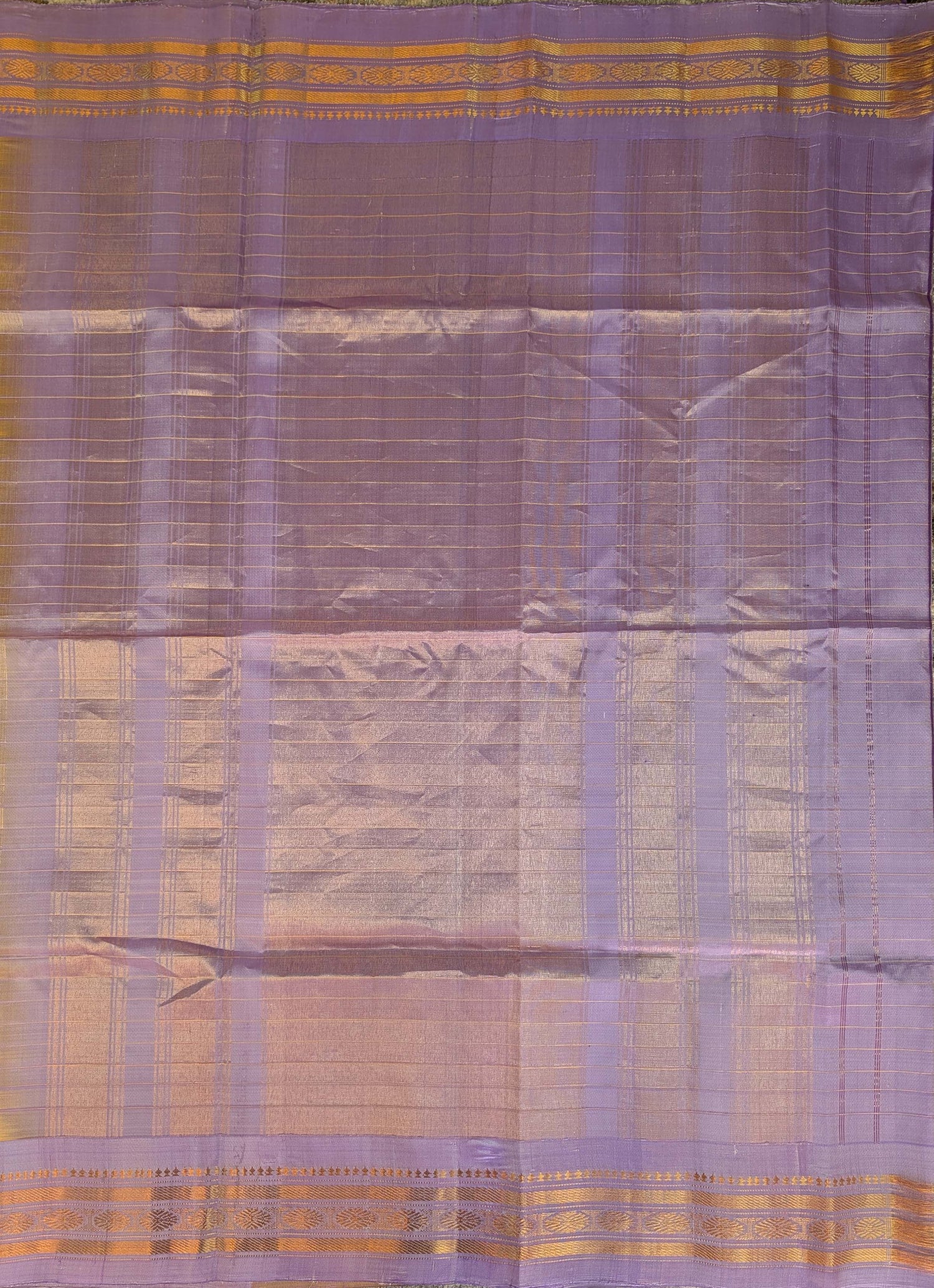 Pure Handloom Gadwal - Mustard with Lavender