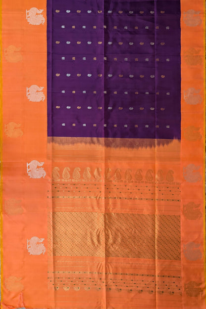 Pure Handloom Gadwal - Royal Purple with Orange