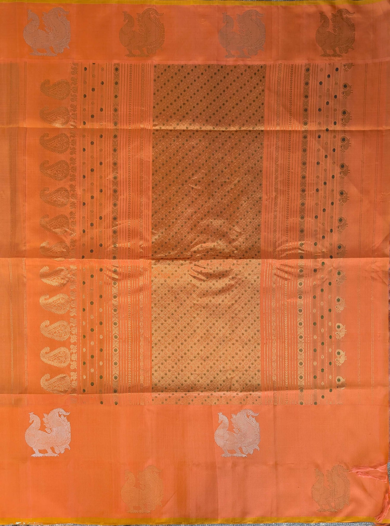 Pure Handloom Gadwal - Royal Purple with Orange