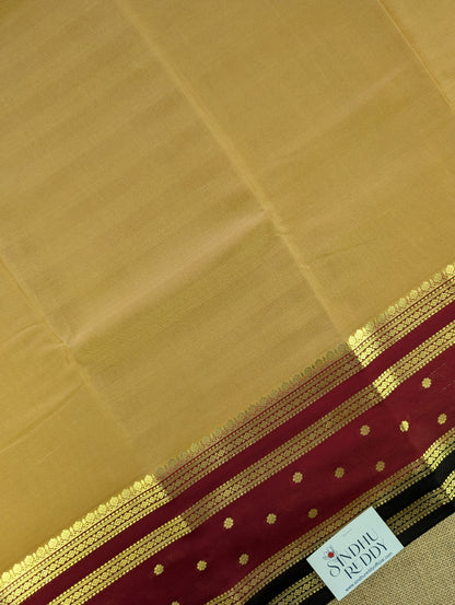 Pure Mysore Silk Crepe - Golden Yellow with Maroon &amp; Black 3D Pattern