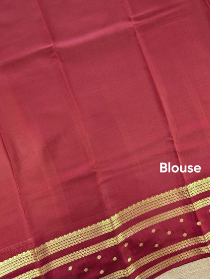 Pure Mysore Silk Crepe - Golden Yellow with Maroon &amp; Black 3D Pattern