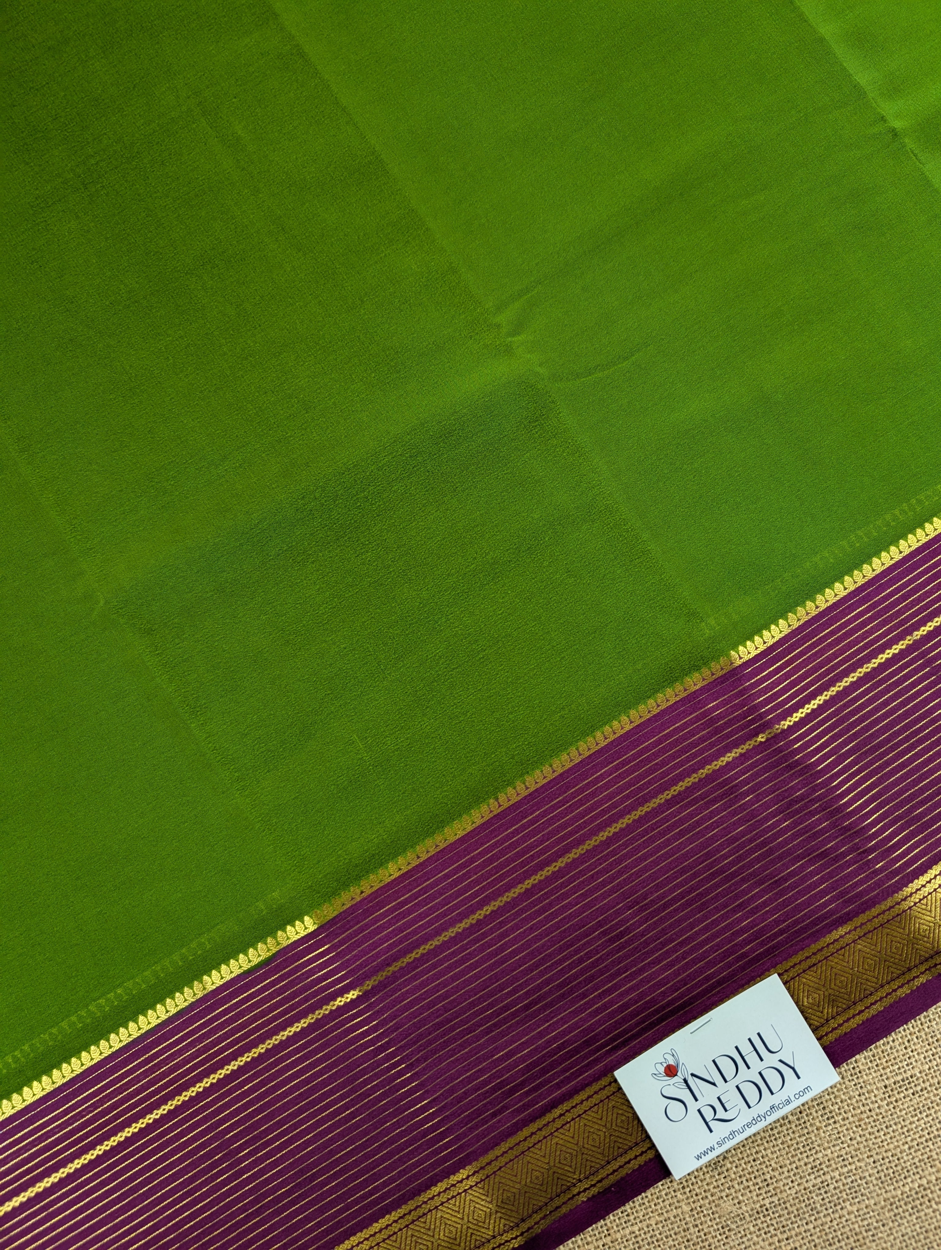 Pure Mysore Silk Crepe - Parrot Green with Purple