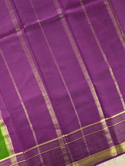 Pure Mysore Silk Crepe - Parrot Green with Purple