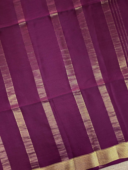 Pure Mysore Silk Crepe -  Wine &amp; Soft Pink Hand Brush Paint Saree