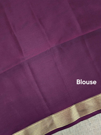 Pure Mysore Silk Crepe -  Wine &amp; Soft Pink Hand Brush Paint Saree