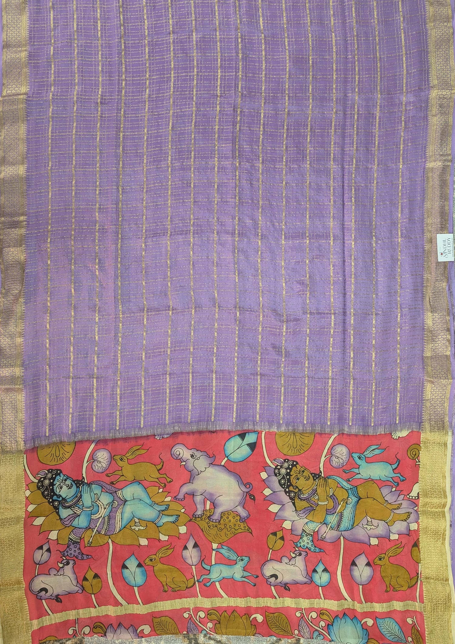 Pure Mysore Silk Crepe - Lavender with Hand Painted Pen Kalamkari Pallu &amp; Blouse