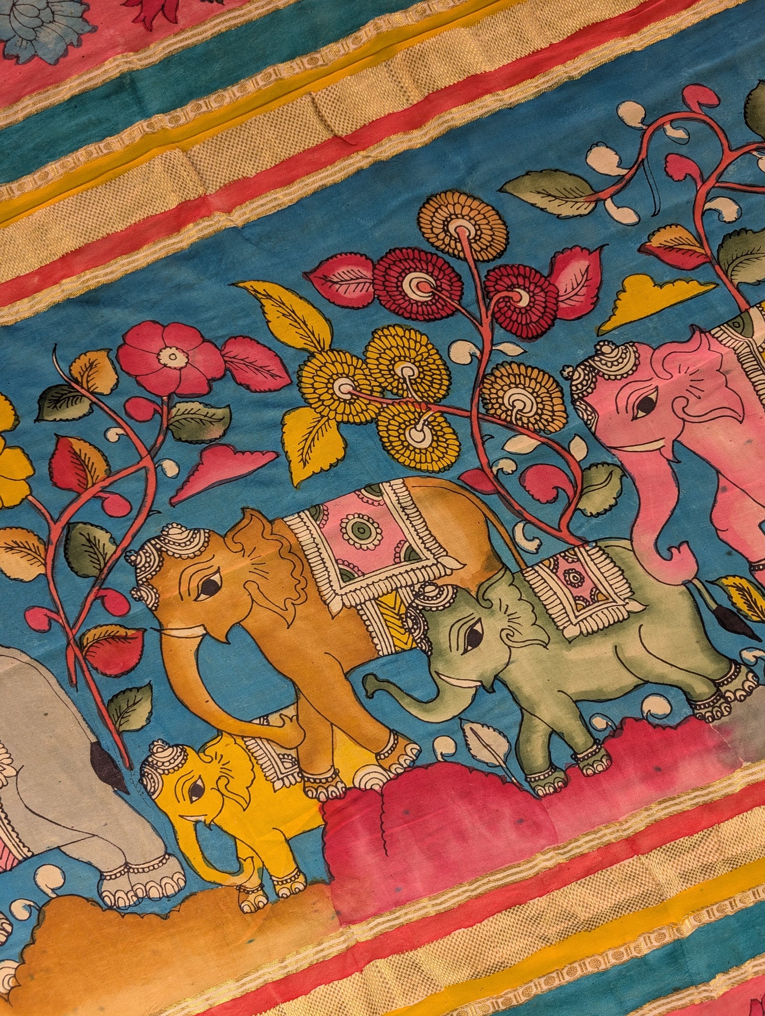 Pure Mysore Silk Crepe with Hand Painted Pen Kalamkari