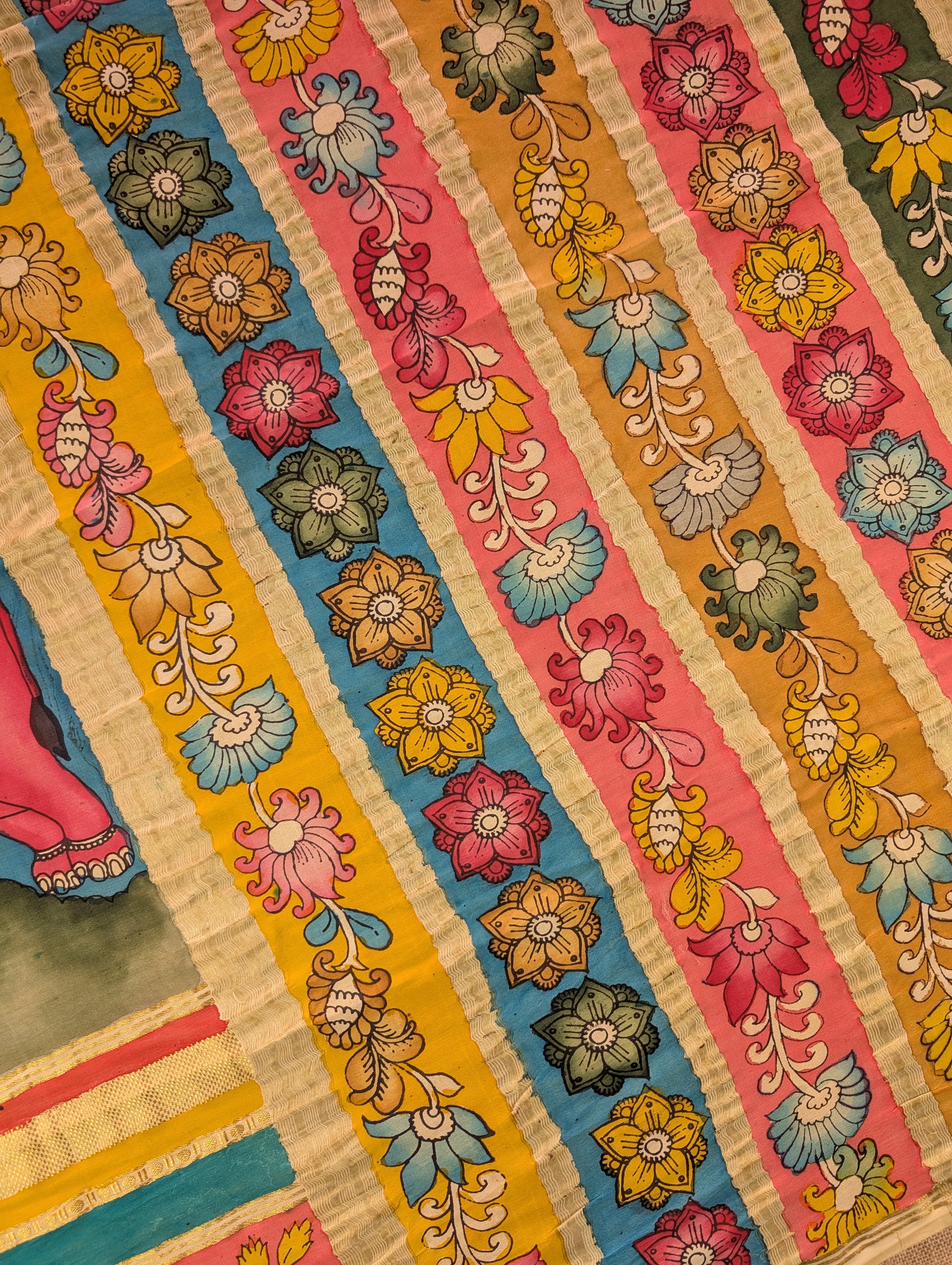 Pure Mysore Silk Crepe with Hand Painted Pen Kalamkari